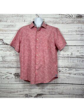 Saks 5th Avenue Pink Floral Button Front Cotton Short Sleeve Shirt